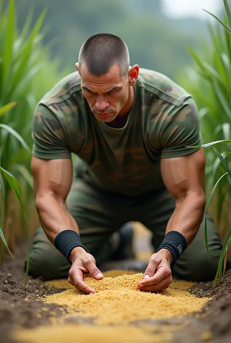 Take a picture of John Cena collecting rice 