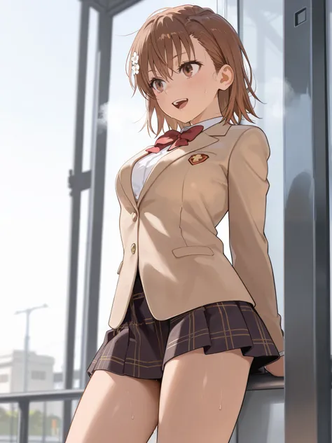 {{{masterpiece}}}, {{{best quality}}}, {{ultra-detailed}}, {illustration}, {{an extremely delicate and beautiful}} best quality Mikoto Misaka short hair brown hair   absurdres,masterpiece,best quality,amazing quality brown eyes　cute　breasts　openmouth  intr...