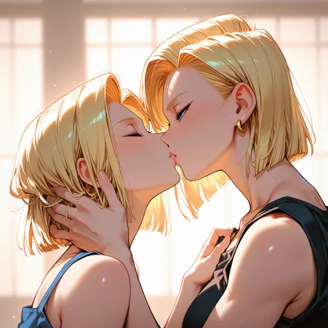 android 18, dragon ball z, twin, kissing