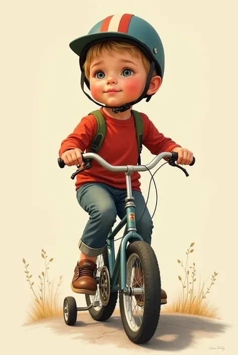 2. Joe Biden as a : Illustrate Joe Biden as a young boy, riding a bicycle with training wheels, wearing a helmet too big for him.	