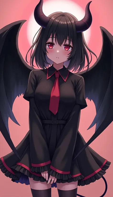 anime - style image of a woman with wings and a devil's head, an anime drawing by Jin Homura, trending on pixiv, serial art, black wings instead of arms, anime best girl, anime visual of a cute girl, anime moe artstyle, angel with black wings, demon anime ...