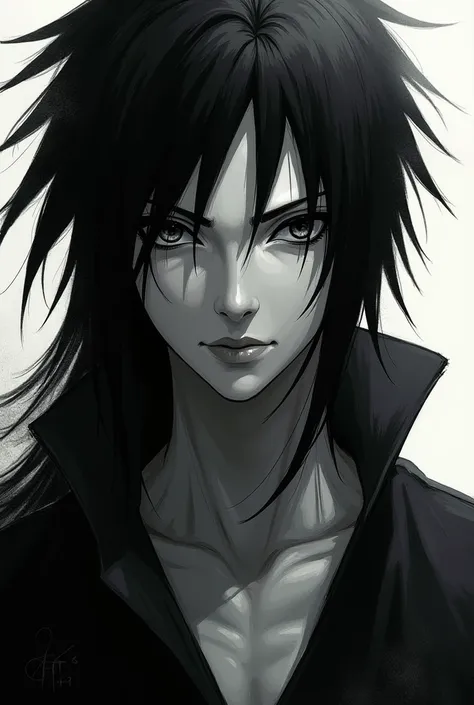 Create a black and white hair uchiha 