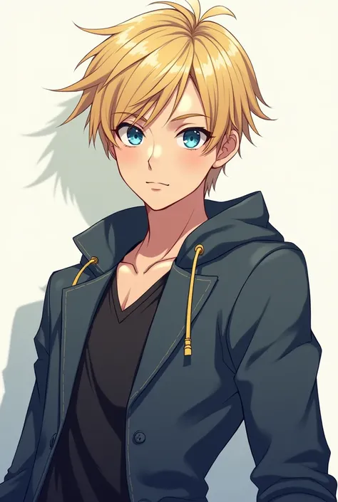 anime art , teenage boy, Blue-eyed blond , tall and handsome 