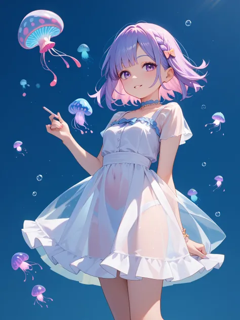 see-through girl , jelly chan , invisible body , mini dress , flying jellyfish