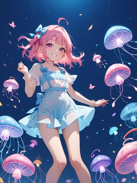 see-through girl , jelly chan , invisible body , mini dress , flying jellyfish