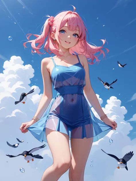 see-through girl , jelly chan , invisible body , mini dress , flying penguin