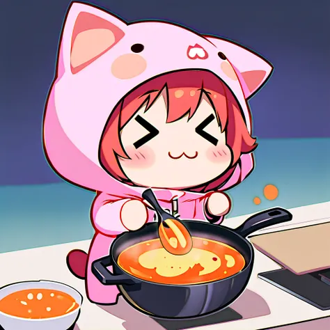 (= =,:3:1.5),   chibi,   girl, Cooking, Cat costume