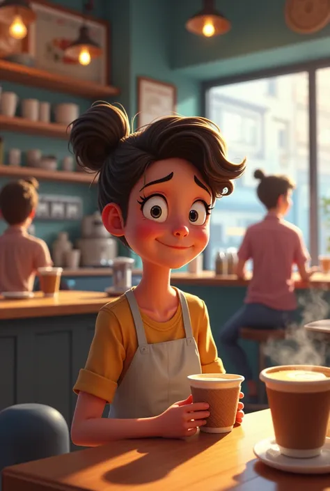 Setting: A busy coffee shop
- Action: Alex puts on a fake smile and pretends to be okay, hiding their true emotions.
Animated