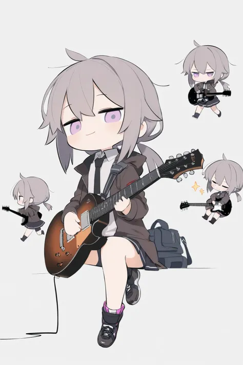 Good quality, masterpiece, smooth color, M200, girlsfrontline m200, chibi, guitar, smug