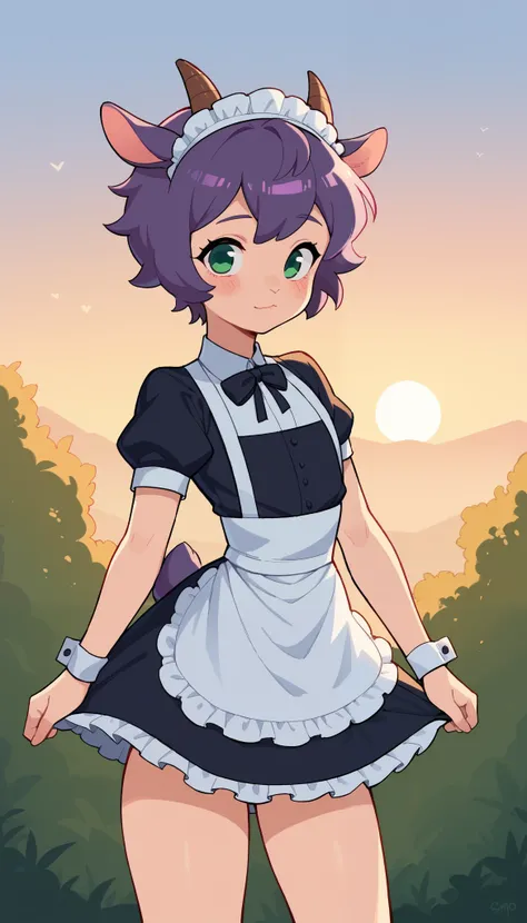  ram boy ,  best quality  , lamb ears , ( lamb horns :1,5) ,   very detailed illustration , ( Anthropomorphic lamb boy:1,7),  light skin ,  purple hair,  green eyes, (19 years old)  disheveled curvy hair ,  seductive look ,  slim, ideal body,  thin waist, ...