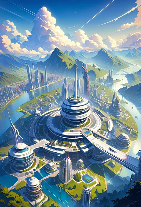 Futuristic city, Fantasy , 23rd century, England, Mountain々