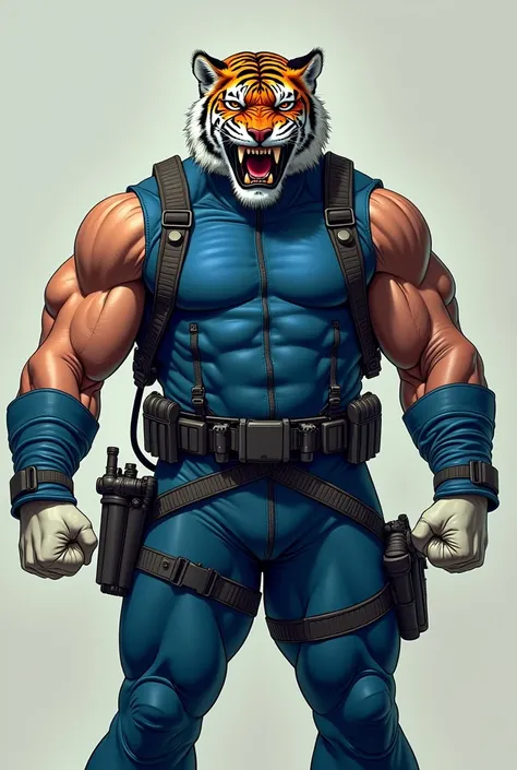 (A rugged beefy extremely muscular bulky old man), (wearing blue fully-zipped fullbody wetsuit), (wearing realistic roaring tiger mask), flexing his biceps, wearing bulky harness, wearing bulky scuba gear, muscular physique, toned muscles, fierce, heroic, ...