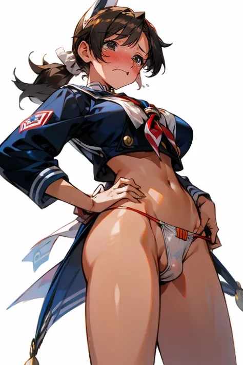 ((((gstring thong)))), (((gigantic breasts))), (((sailor uniform))), longhair, ponytail, (((,))), (gigantic aitchbone), (gigantic buttocks), ((())), ((((the crotch is completely visible)))), (((View from below the body))), BREAK (beautiful shiny black hair...