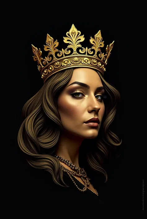 a gold logo with a woman's face and a crown on it, an album cover by Briana Mora, trending on pixabay, art nouveau, business logo, business, logo design, professional logo design, logo without text, professional logo, logo vector art, logo style, professio...