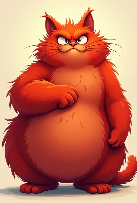 Draw me a fat red cat with its fur bristling