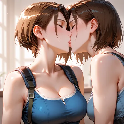 jill valentine, twin, kissing