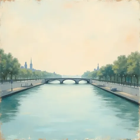 Pastel drawing、abstract painting style 、Paris Seine River、I can see the other side 、 I won't draw the riverbank on this side、There are no people anywhere、 Rousseau style primitive painting、Elegant Paintings 、 minimalism、 pleasant painting、 rough descriptio...