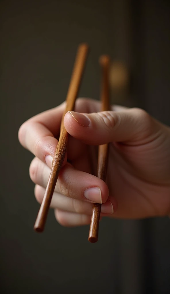 a hand holding a pair of chopsticks