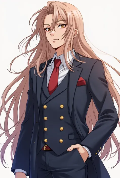 anime image of a man with long hair wearing a uniform, an anime drawing inspired by Okumura Masanobu, tumblr, shin hanga, hajime yatate, kakyoin, nagito komaeda, handsome guy in demon slayer art, akiyuki shinbou, nagito komaeda from danganronpa, haruno sak...