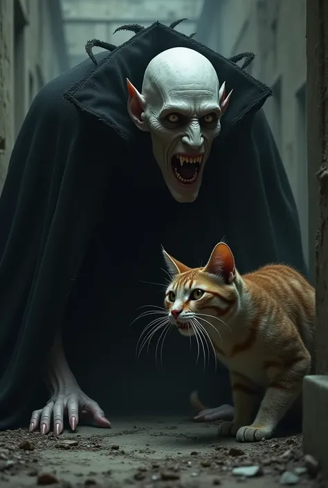 A vampire biting a cat