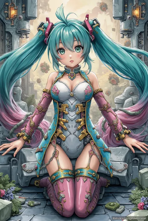 (Masterpiece、 best quality 、 best quality 、 Official Art、  beautiful and beautiful  :1.2)、( One Girl:1.3) Hatsune Miku、 twin tails, beautiful breasts ,((Masterpiece,  better quality )),illustration,Ultra Detailed 8K , photorealistic, sharp concentration on...