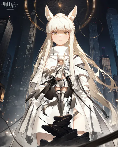 female,(alone),((alone)),(((Platinum  ))),(Arknights),Platinum  _\(Arknights\), Platinum  _\( Arknights\), Gray Hair。 (((long hair)))。White horse ears。white horse tail 。(Strong winds:1.5),Black and white clothes。 yellow eyes。 ,Bad mood, Wears Black Glasses...