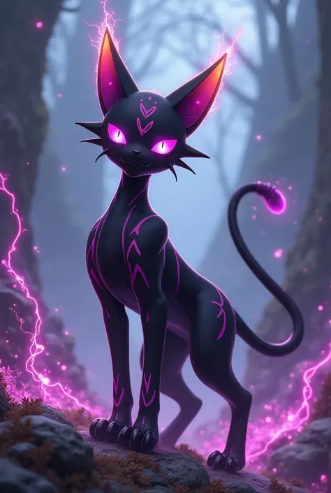 The Umbreon mix’s with Mewtwo. The colors are purple, pink, yellow and black. They look magic and have magic powers. They look dangerous. 