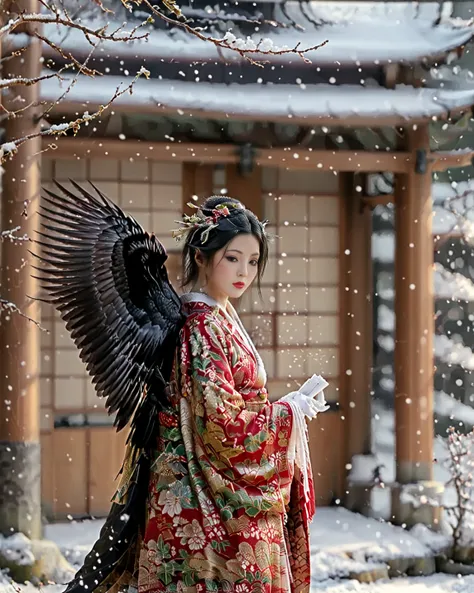 In the silent, snow-covered shrine, time flows slowly. Pure white snow spreads all around, and the trees and roofs are covered in a soft blanket of snow. The snow absorbs the sound of the snow, and it seems as if the whole world is enveloped in a quiet sil...