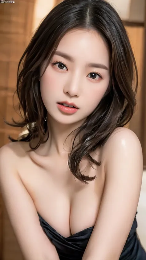 masterpiece, 最  High Quality  ,  High Resolution , (最  High Quality  , 【8k, 【32K, Browse carefully :1.2), ( 1 slim Japanese woman ,  18 years old), Shoulder-length brown curly hair,  playful pose ,  Amber eyes ,  professional-grade lighting , Photon Mappin...