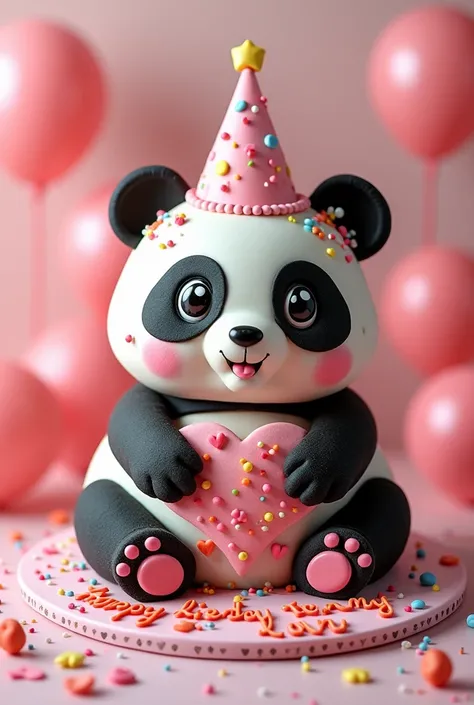 Panda birthday cake and write happy birthday to my love iLmu