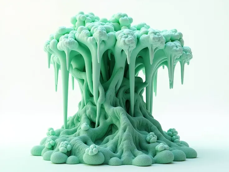 Malachite stalacmite, frosty organic, white background, fungoid, voxel, surealist, Johfra Bosschart