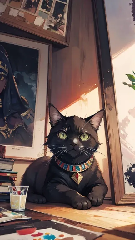 Diamond painting Egyptian god black cat Girl, Watercolor, trending on artstation, sharp focus, studio photo, intricate details, highly detailed