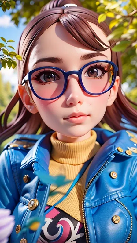 arafed woman with sunglasses and a blue jacket taking a selfie, at the park on a beautiful day, at a park, at the park, selfie of a young woman, very very low quality picture, park in background, taken in the early 2020s, in a park, profile pic, on a sunny...