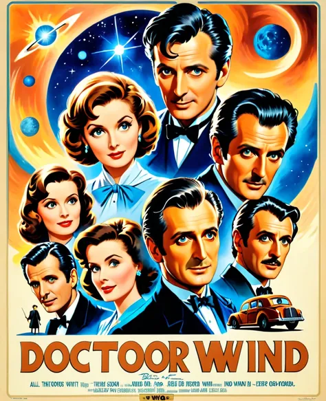 Retro movie poster featuring all the Doctors from Doctor Who, in Gone with the Wind 