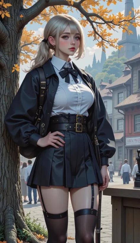 (from below:1.2, Highest quality ),  girl  ,  platinum colored hair military uniform  , The dreamer wants purplish blue eye ,( small breasts:1.0),  Lori does it , (Masterpiece:1.2, Highest quality ), (Beautiful   Details depictiOn : 1.2), ( beautiful   Det...