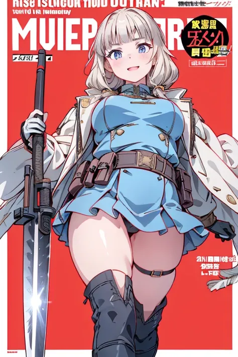 (from below:1.2, Highest quality ),  girl  ,  platinum colored hair military uniform  , The dreamer wants purplish blue eye ,( small breasts:1.0),  Lori does it , (Masterpiece:1.2, Highest quality ), (Beautiful   Details depictiOn : 1.2), ( beautiful   Det...