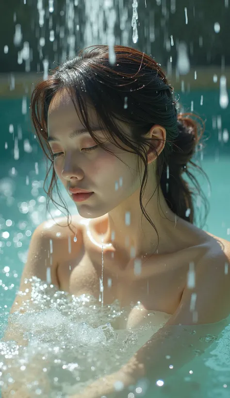  beautiful Korean women, Taking a shower of water ,  splashes ,  cinematic lighting,  advertising style ,  surrealist photography, Masterpiece,