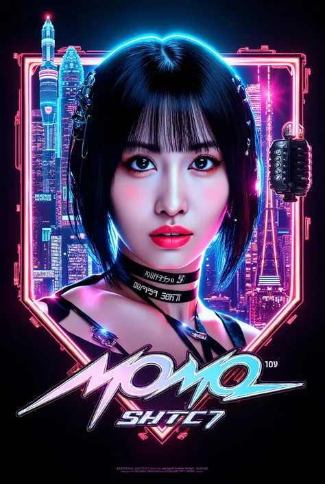 modern logo  Woman cyberpunk 2077 ícon hyper details, Japanese writings, momo, Twice.