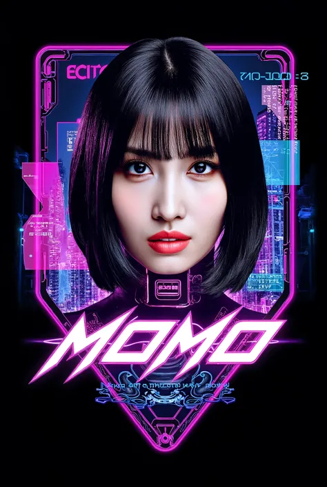 modern logo  Woman cyberpunk 2077 ícon hyper details, Japanese writings, momo, Twice.