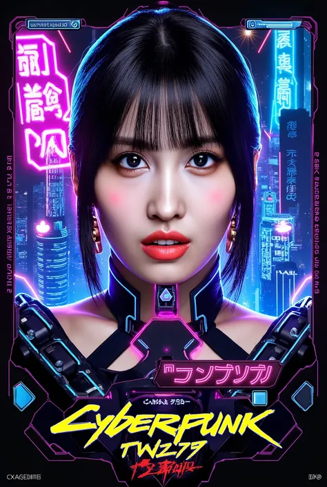 modern logo  Woman cyberpunk 2077 ícon hyper details, Japanese writings, momo, Twice.