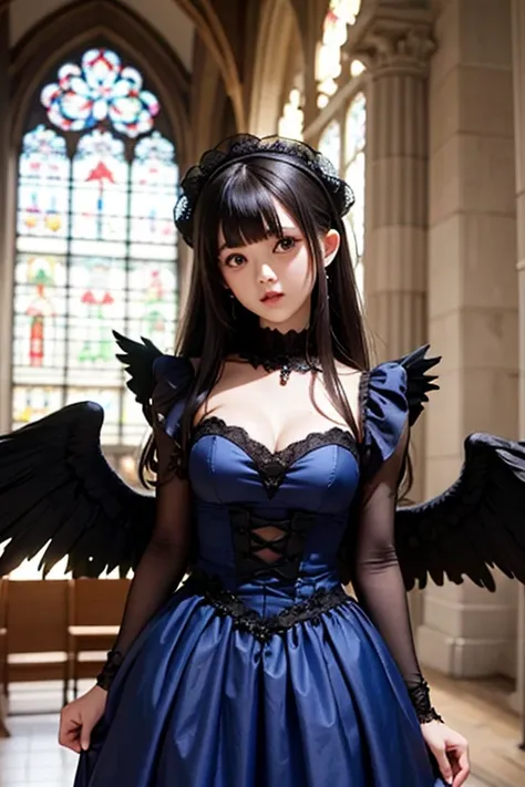 Church in the Blue Sky 　Fallen angel with big black wings　gothic lolita prom dresses　