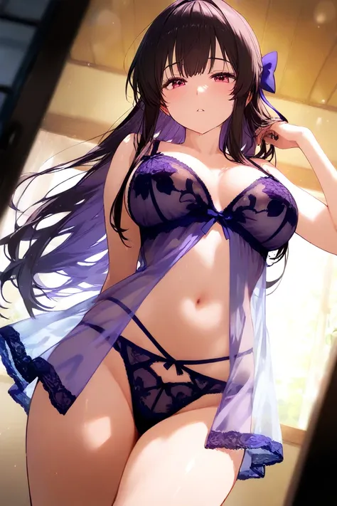 Anime girl, dynamic angle, see through lingerie 