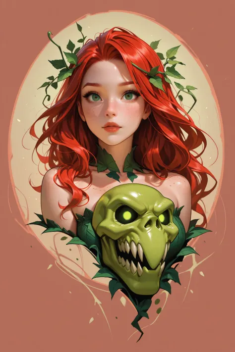 poison ivy, headshot, redhead, freckles, green eyes, green rouge