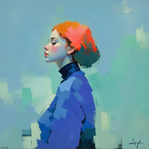 Create an evocative oil painting inspired by Malcolm Liepke, based on the provided image. Capture the intense, introspective expression of the young subject using thick, expressive brushstrokes and a muted color palette. Highlight the emotional depth and v...