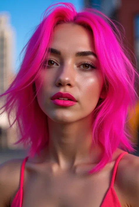 girl, pink hair, 18 years old, full makeup