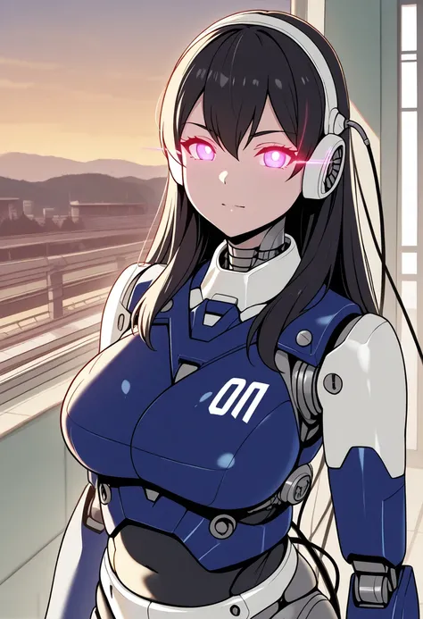 masterpiece, best quality, extremely detailed,portrait,front view,Japaese android girl,highschool student,ager,Plump,pastel color uniform, control panels,android,Droid,Mechanical Hand, Robot arms and legs,long hair,long tube,thick cable connected her neck,...