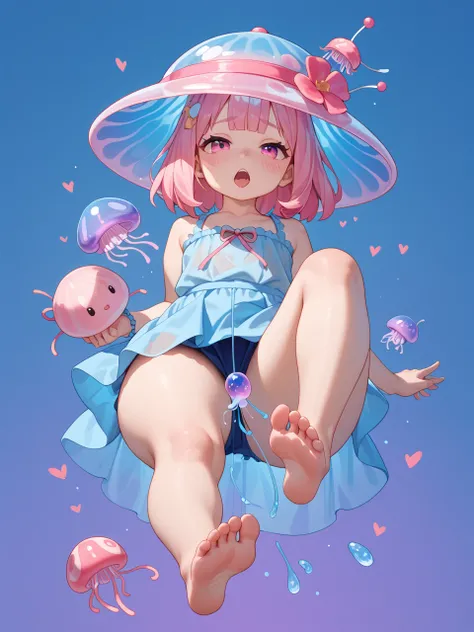 see-through girl , jelly chan , invisible body , mini dress , fisheye , Thick thighs, small head , Soles of the feet , jelly stick
, (orgasm:0.5) , pull out jellyfish from crotch