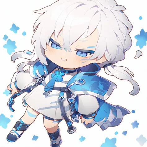 chibi character. Boy. White hair. Scars. Blue colours. 