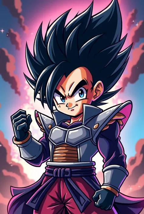  Create a mascot logo for me where it is a Dragon Ball gamer character with black hair and sayaiyin armor and underneath it has the letters of:Rändømîtø✦❄️✴️