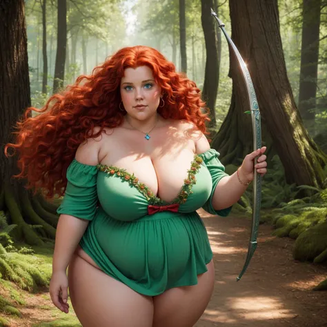            Courageous female character from the Disney movie Brave.     very fat. obese.       curly red hair.         big boobs.       .   neckline.           The landscape is a village in an enchanted forest          .  vagina with red hair       . Show ...